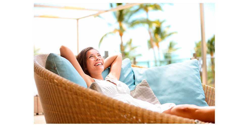 Lady sitting and laughing